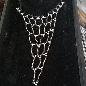 Dramatic Silver-Tone Rhinestone Draped Statement Necklace